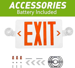 OSTEK Red LED Exit Sign with Emergency Lights，Two LED Adjustable Head Emergency Exit Lights with Battery Backup, Dual LED Lamp ABS Fire Resistance UL-Listed 120-277V