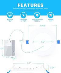 Ensenior 16 Pack Ultra-Thin LED Recessed Lighting 6 Inch 5CCT with Junction Box, 2700K-5000K Selectable, 12W 110W Eqv, Dimmable Can-Killer Downlight, 1050LM High Brightness - ETL&Energy Star