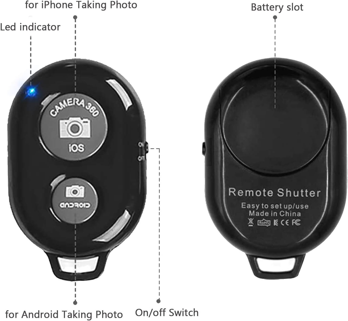 Wireless Remote Shutter for Cellphones and Tablets (3 Pack), AOQIYUE Bluetooth Remote for iPhone/Android Camera Control, Selfie Clicker for Photos and Videos - Wrist Strap Included