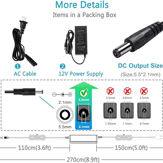 LEDMO Power Supply, Transformers,LED Adapter, 12V 5A 60 Watt Max AC 100-240V to DC 12V LED Driver for LED Strip Lights