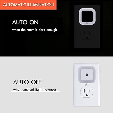 Uigos LED Night Light Lamp with Smart Sensor Dusk to Dawn Sensor, Daylight White, 0.5W Plug-in, 6-Pack