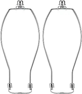 9 Inch Nickel Lamp Harp Holder Kit with Finial and Detachable Light Duty Saddle Base, Saangseon Set of 2 DIY Lighting Accessories Horn Frame Lampshade Bracket for Table and Floor Lamp