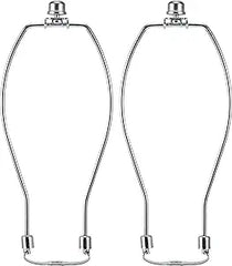 9 Inch Nickel Lamp Harp Holder Kit with Finial and Detachable Light Duty Saddle Base, Saangseon Set of 2 DIY Lighting Accessories Horn Frame Lampshade Bracket for Table and Floor Lamp