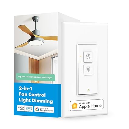 meross Smart Ceiling Fan Control and Dimmer Light Switch, Supports Apple HomeKit, Siri, Alexa, Google & SmartThings, 2.4G Wi-Fi Fan and Light Switch Combo, Neutral Wire Needed, Single Pole, 1 Pack