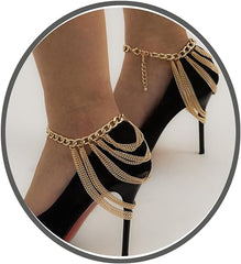 High Heels Anklet Boot Chains for Women Layered Tassel Ankle Chains Gold Punk Bar Nightclubs Party Foot Chains Shoes Chain for Girls Gift