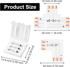 28 Pieces 3 Pin LED Connector LED Strip Connector 10 mm Solderless LED Light Connector L Shape LED Lights Extension T Shape Solderless LED Adapter Connectors for WS2811 WS2812B SK6812 LED Strip