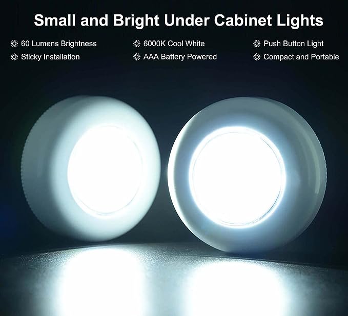 UMECORE Tap Light Push Lights, 7 Pack Battery Powered Wireless LED Night Lights, Bright Stick On Lights Cordless Puck Lights for Closet, Under Cabinet, Kitchen, Bedroom, RV, Outdoor - Cool White