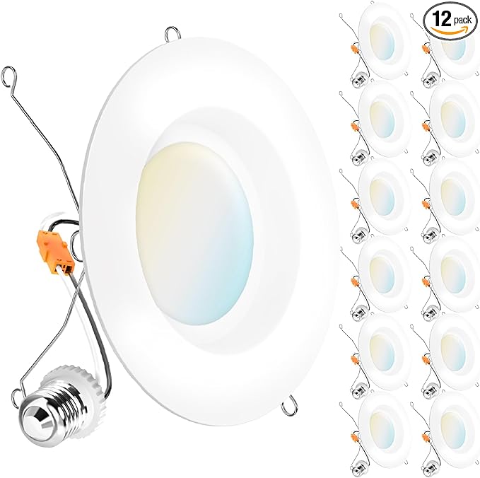 Sunco 12 Pack 5CCT Retrofit LED Recessed Lighting 6 Inch, 2700K/3000K/3500K/4000K/5000K Selectable, Dimmable Can Lights, Smooth Trim, 13W=75W, 965 LM, Damp Rated - UL Energy Star Listed