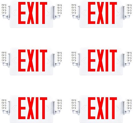 Sunco 6 Pack LED Exit Signs with Emergency Lights, Double Sided Adjustable LED Emergency Combo Light with Backup Battery, Hard Wired, Commercial Grade, 120-277V, Fire Resistant (UL 94V-0)