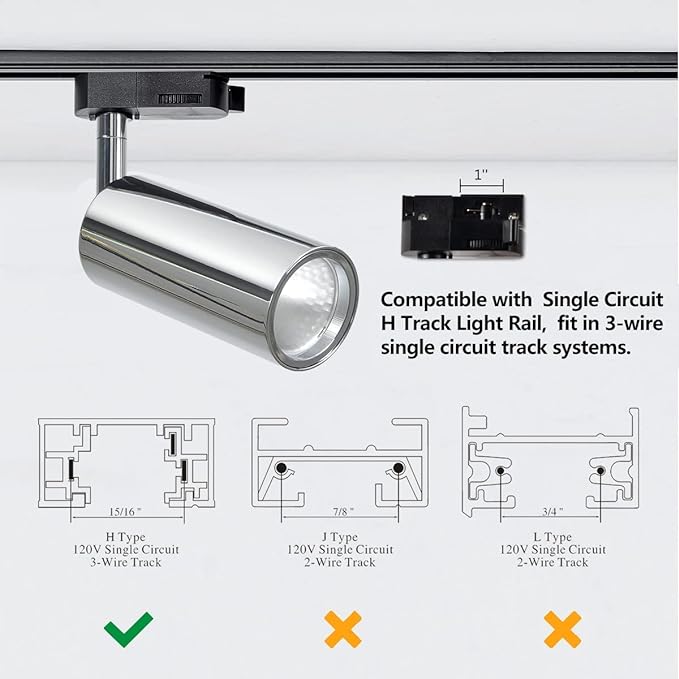 MengLai Dimmable Led Track Light Head 3 Pack ， Adjustable Tilt Angle Track Lighting Fixture, 24° Angle for Accent Retail,Kitchen，,7w 3000k CRI 90(Chrome housing 3000k)