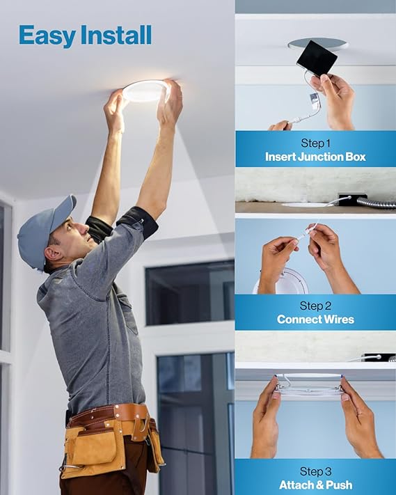 Sunco 12 Pack 4 Inch Ultra Thin LED Recessed Ceiling Lights, Baffle Trim, Selectable CCT 2700K/3000K/4000K/5000K/6000K Dimmable 10W, Wafer Thin, Canless with Junction Box