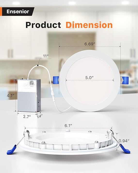 Ensenior 12 Pack 6 Inch Ultra-Thin LED Recessed Light with Junction Box, 2700K/3000K/3500K/4000K/5000K Selectable, 12W 110W Eqv, Dimmable, 1050LM High Brightness - ETL and Energy Star Certified