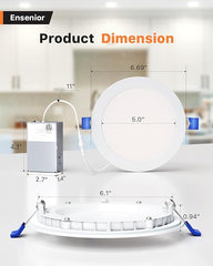 Ensenior 12 Pack 6 Inch Ultra-Thin LED Recessed Light with Junction Box, 2700K/3000K/3500K/4000K/5000K Selectable, 12W 110W Eqv, Dimmable, 1050LM High Brightness - ETL and Energy Star Certified