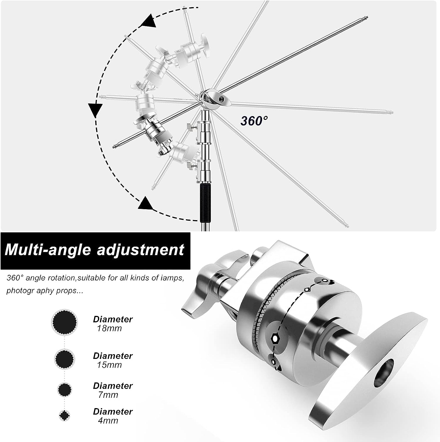 C Stand with Boom Arm-Photography Light Stand - Max Height 10.5ft/320cm, with 4.2ft/128cm Holding Arm , Stainless Steel Heavy Duty Stand Silver (CXJH01)