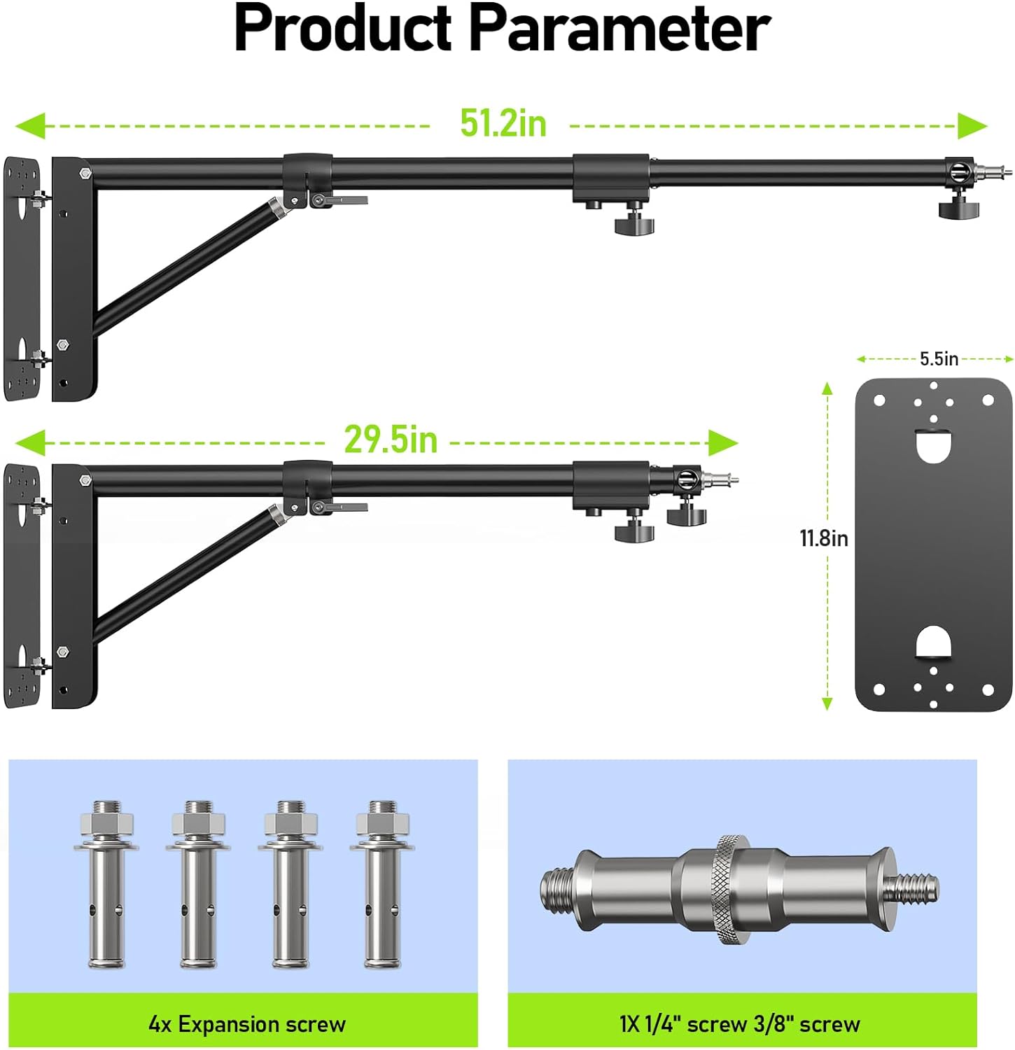 Ring Light Mount - Wall Mount Triangle Boom Arm， 4.3ft/130cm Wall Stand Tirpod Support 180°Flexible Rotation for Studio Video Light, Monolight, Photography, Softbox, Reflector (4.3Ft)