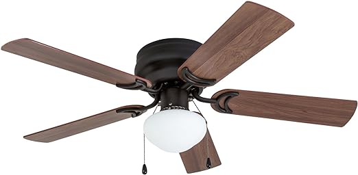 Prominence Home Alvina, 42 Inch Traditional Flush Mount Indoor LED Ceiling Fan with Light, Pull Chain, Dual Finish Blades, Reversible Motor - 50860-01 (Bronze)