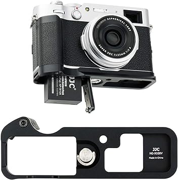 JJC Dedicated Metal Hand Grip L Bracket Anti-Slid Holder for Fujifilm Fuji X100V X100F Camera, Arca Swiss Type Quick Release Tripod Plate Design w/Battery Compartment Opening