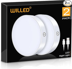 WILLED Dimmable Touch Light Buit-in 1000mAh Large Battery Rechargeable LED Tap Lights | Magnet Stick on Closet Portable Puck Night for Cabinet, Wardrobe, Counter, Kitchen, Bedroom