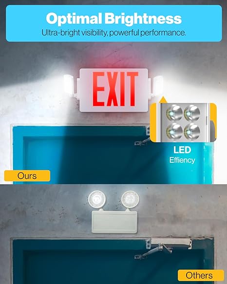 Sunco 6 Pack LED Exit Signs with Emergency Lights, Double Sided Adjustable LED Emergency Combo Light with Backup Battery, Hard Wired, Commercial Grade, 120-277V, Fire Resistant (UL 94V-0)