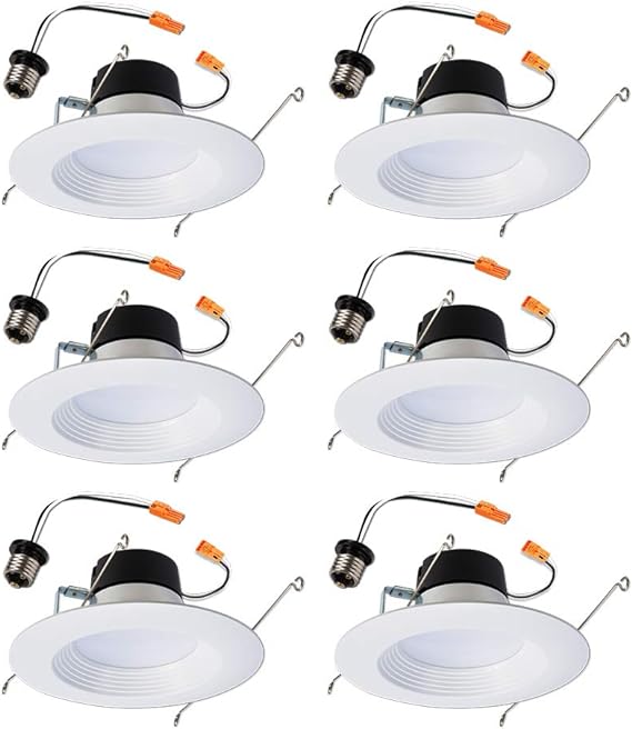 HALO 6 inch Recessed LED Can Light – Retrofit Ceiling & Shower Downlight – 3000K - Baffle White Trim (6 Pack)