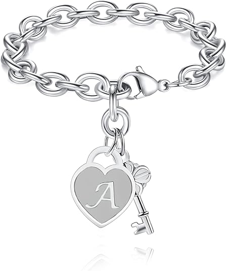 TONY & SANDY Initial Charm Bracelets for Girls Women Stainless Steel A-Z Heart Bracelet Personalized Birthday Christmas Easter Valentines Day Gifts for Teen Girls Her Women (Various Design)