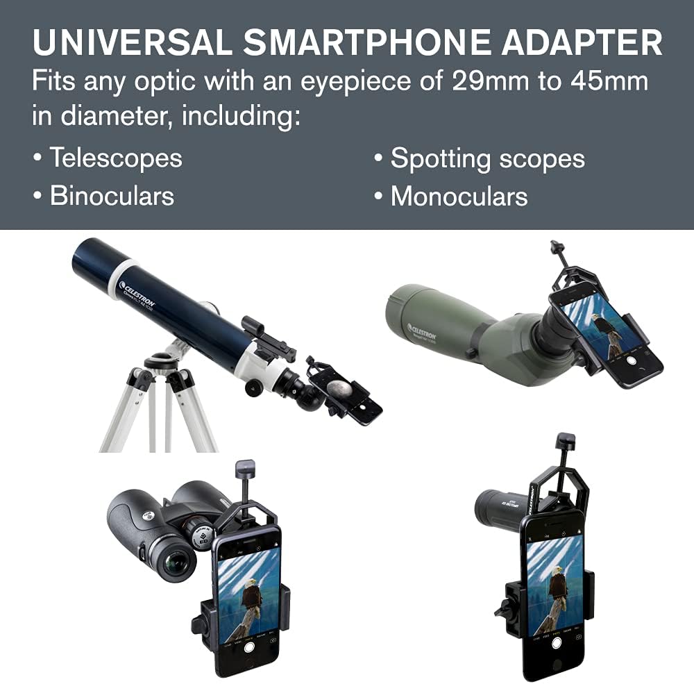 Celestron – Smartphone Photography Adapter for Telescope – Digiscoping Smartphone Adapter – Capture Photos and Video Through Your Telescope or Spotting Scope Eyepiece