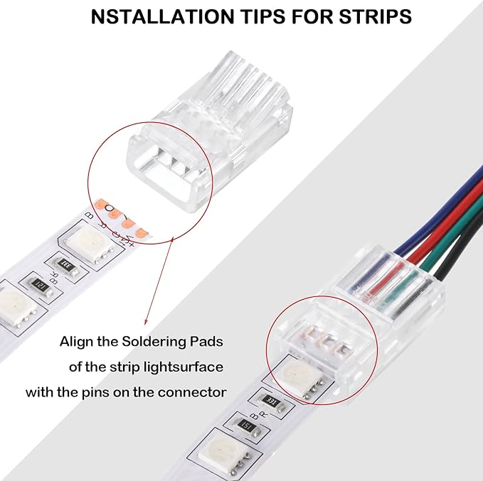 RGB LED Light Strip Connectors 20 Waterproof LED Adapter Connectors Transparent Solderless LED Light Strip Connectors for Strip Light Unwired Gapless Track Lighting Connector 5V 12V 24V (4 Pin, 10 mm)