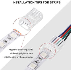 RGB LED Light Strip Connectors 20 Waterproof LED Adapter Connectors Transparent Solderless LED Light Strip Connectors for Strip Light Unwired Gapless Track Lighting Connector 5V 12V 24V (4 Pin, 10 mm)