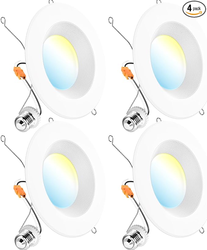 Sunco 4 Pack 5CCT Retrofit LED Recessed Lighting 6 Inch, 2700K/3000K/3500K/4000K/5000K Selectable, Dimmable Can Lights, Baffle Trim, 13W=75W, 965LM, Damp Rated - Energy Star