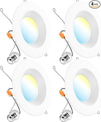 Sunco 4 Pack 5CCT Retrofit LED Recessed Lighting 6 Inch, 2700K/3000K/3500K/4000K/5000K Selectable, Dimmable Can Lights, Baffle Trim, 13W=75W, 965LM, Damp Rated - Energy Star