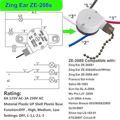 Ceiling Fan Switch Zing Ear ZE-208s E89885 with 4 Pre-Installed Wires 3 Speed 4 Wire Pull Chain Switch Fan Light Switch Replacement Part (Bronze Chain)