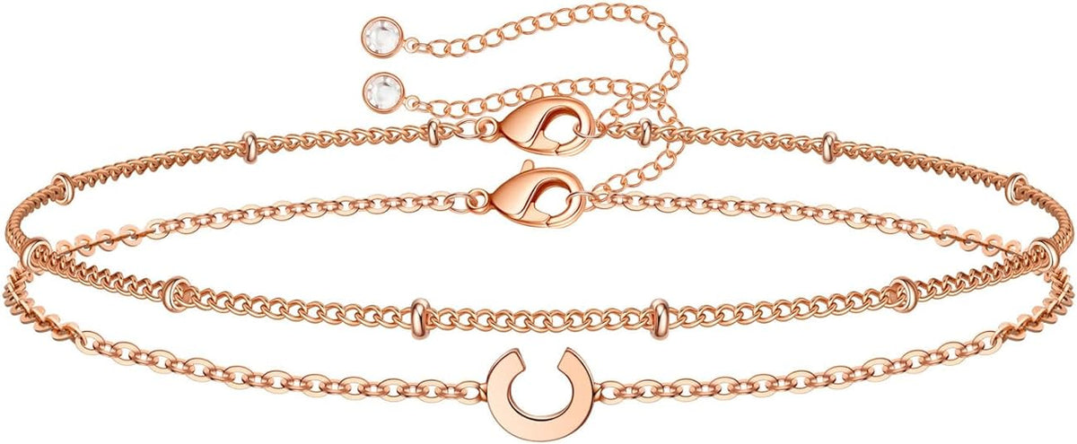 Dainty Gold Initial Bracelets for Women, 14K Gold Plated Dainty Personalized Gold Bracelets Initial Bracelets for Women Teen Girls Jewelry Chain Bracelets for Little Girls Jewelry Gifts