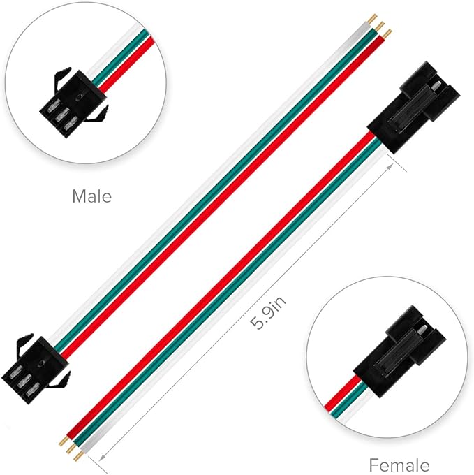 BTF-LIGHTING 20 Pairs JST SM 3 Pin Connectors for WS2812B WS2811 WS2812 WS2814 SK6812 FOCB CCT LED Strip Female Male 15cm 22awg Wire