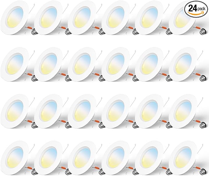 Amico 24 Pack 5/6 inch 5CCT LED Recessed Lighting, Dimmable, 12.5W=100W, 950LM, 2700K/3000K/4000K/5000K/6000K Selectable, Retrofit Can Lights with Baffle Trim, IC & Damp Rated - ETL & FCC Certified