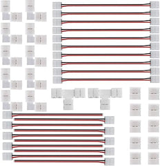 FSJEE 2Pin 8mm LED Strip Connector Kit Include L Shape 2 Pin Right Angle Corner Connector, T Shape Connector, Solderless Gapless Connector, Strip to Strip Jumper Wires for 2Pin 8mm 3528/2835 LED Strip