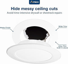 Amico 24 Pack Goof Rings for 6 Inch Recessed Lights White Can Light Goof Trim Ring, Outer Diameter 8.6-inch, Inner Diameter 6.2-inch, Durable Plastic Design, Flush Mount