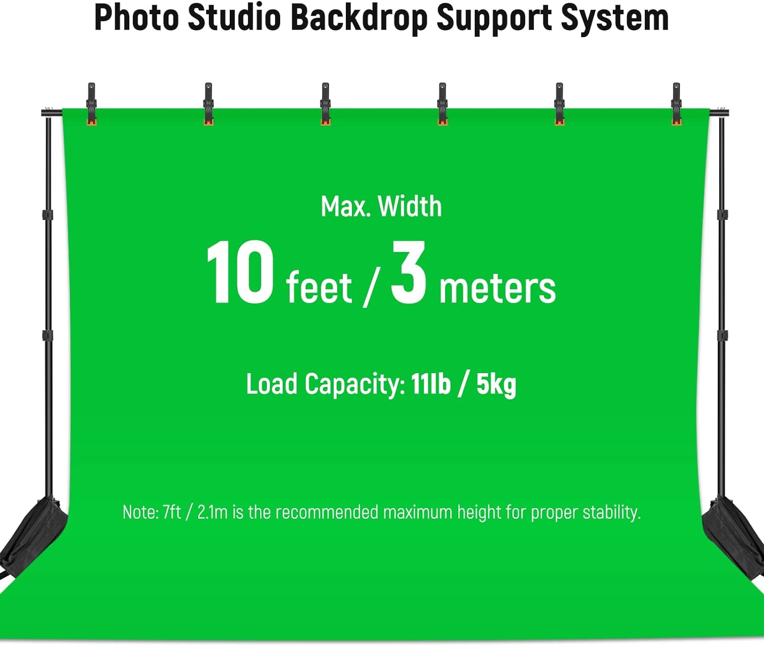 Neewer Photo Studio Backdrop Support System, 10ft/3m Wide 6.6ft/2m High Adjustable Background Stand with 4 Crossbars, 6 Backdrop Clamps, 2 Sandbags, and Carrying Bag for Portrait & Studio Photography