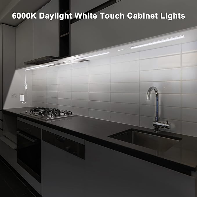 Maylit Under Cabinet Lights Plug in, 3 Pcs 12 Inch Ultra Thin Under Cabinet Lighting, Super Bright Daylight White Under Counter Lights for Kitchen, Dimmable Light for Cabinet, Counter, Workbench, Desk