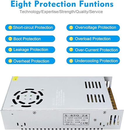 inShareplus 24V 18.75A 450W Universal Regulated Switching Power Supply, 100-240V AC to DC 24 Volt LED Driver, Converter, Transformer, Adapter for LED Strip Light, Computer Project