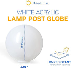 KastLite 12" White Acrylic Lamp Post Globe | Smooth Textured with 3.91" Fitter Neck | Manufactured in the USA