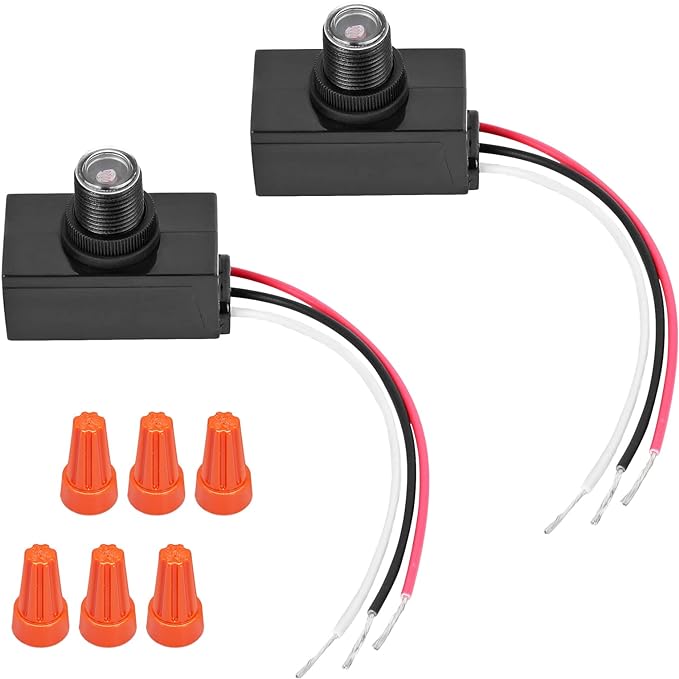 Dusk to Dawn Sensor 2 Packs, Photocell Light Sensor for Outdoor Lighting, 120-277V Photoelectric Switch Replacement with Wire Caps, Hard-Wired Post Eye Light Control Sensor for Post Lamp, Flood Light