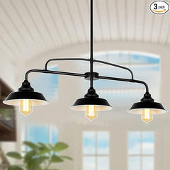 PUZHI HOME Black Pendant Lighting Fixture, 3-Lights Modern Farmhouse Chandelier with Metal Island Lights for Kitchen for Dining Room Hallway Pool Table