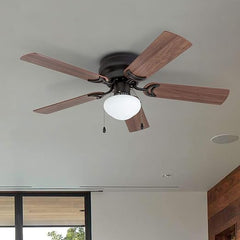 Prominence Home Alvina, 42 Inch Traditional Flush Mount Indoor LED Ceiling Fan with Light, Pull Chain, Dual Finish Blades, Reversible Motor - 50860-01 (Bronze)