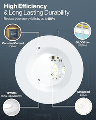 Sunco 6 Pack Retrofit LED Recessed Lighting 4 Inch, 3000K Warm White, Dimmable Can Lights, Baffle Trim, 11W=60W, 660 LM, Damp Rated - ETL