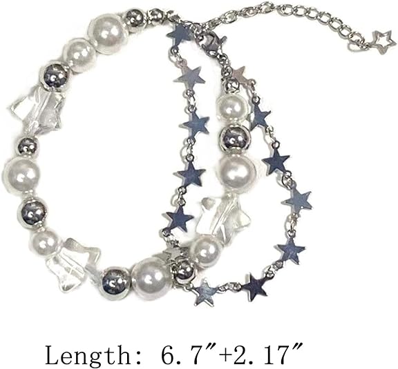 Y2K Star Pearl Beaded Chain Adjustable Aesthetic Bracelet Bracelet Chain Grunge Gift for Women Girl Jewelry Gifts Punk Gothic Link Dainty Bracelet Resin Transparent Star Cool