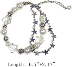 Y2K Star Pearl Beaded Chain Adjustable Aesthetic Bracelet Bracelet Chain Grunge Gift for Women Girl Jewelry Gifts Punk Gothic Link Dainty Bracelet Resin Transparent Star Cool