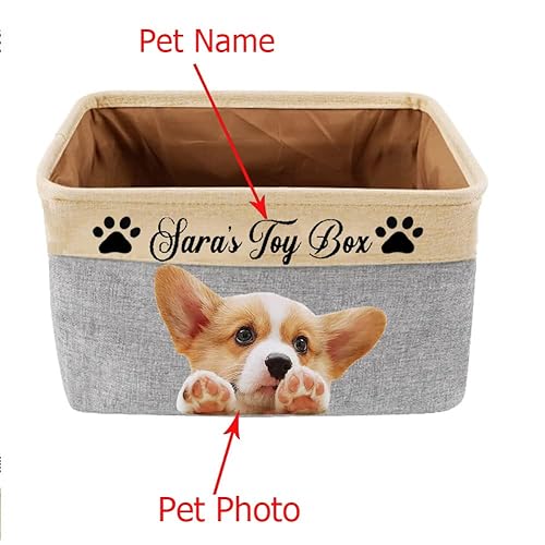 Personalized Dog Toy Box Storage Custom Dog Basket with Pet's Name Cat Dog Toy Storage Gift for Dog Lovers (Grey)