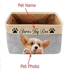 Personalized Dog Toy Box Storage Custom Dog Basket with Pet's Name Cat Dog Toy Storage Gift for Dog Lovers (Grey)