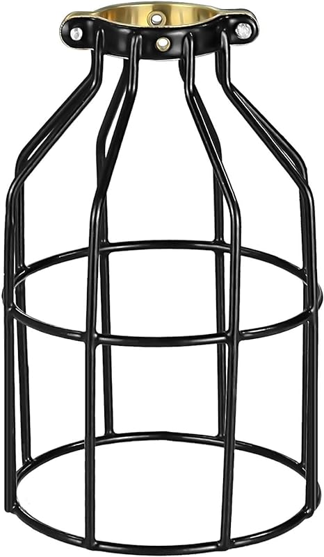 Simple Deluxe 1-Pack Adjustable Industrial Clamp on Metal Bulb Guard Cage for Pendant, Farmhouse Light Fixture, Vintage Lamp Shades and Hanging Lamp, Black