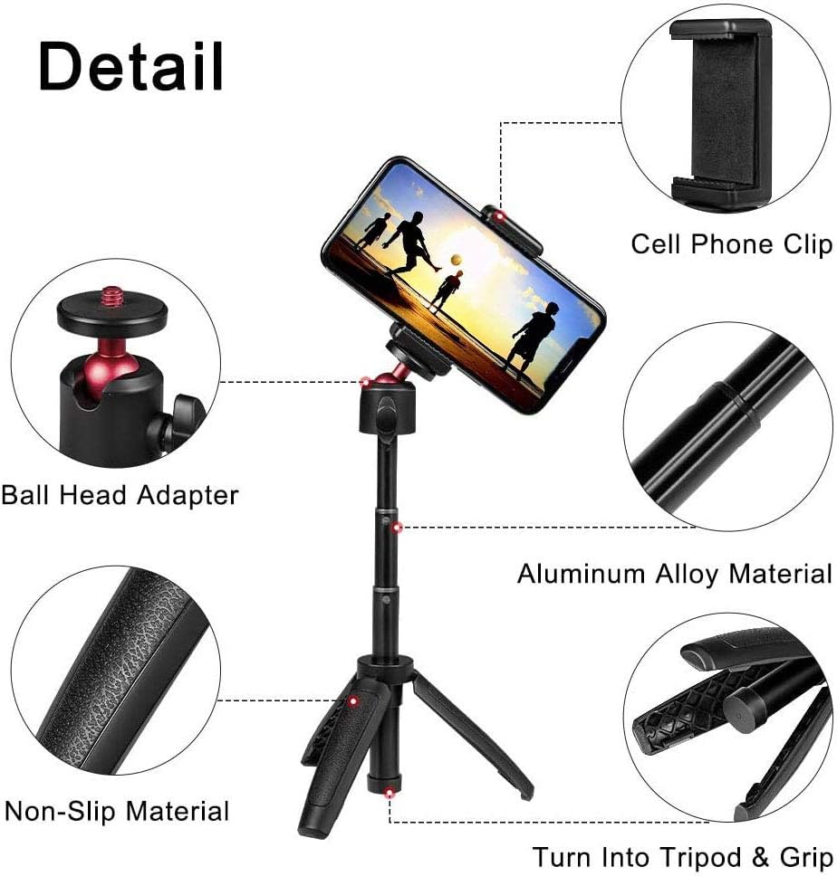 Black Extendable Selfie Stick Mini Tripod 2 in 1, Compatible with GoPro Max Hero 10 9 8 7 6 5 4 AKASO Action Camera, Portable Handle Vlog Tripod for All Action Cameras and Smart Phone